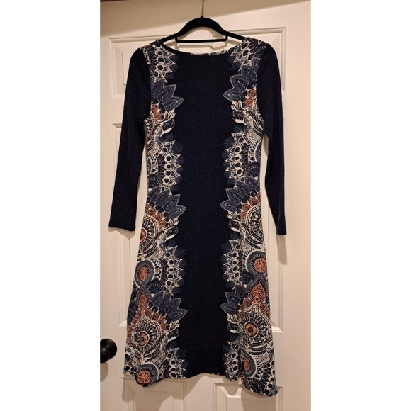 Anthropologie Maeve Eira Boho Sweater Dress Blue, Lace Pattern Long Sleeve Small - Picture 2 of 7